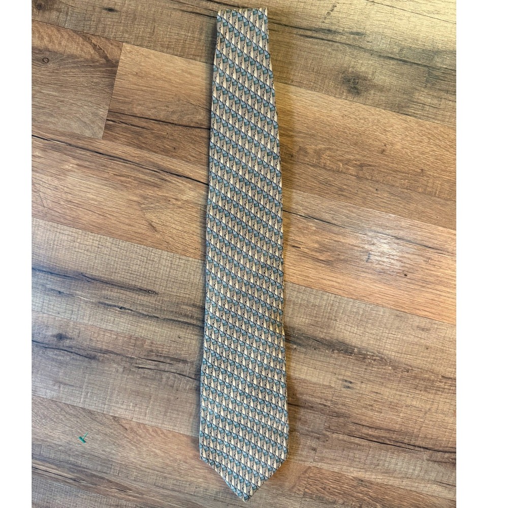 Vintage Stonehenge Necktie Blue Tan Silk Cocktail Collection Novelty Designer